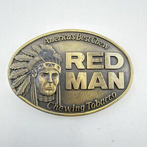 Vintage Red Man Chewing Tobacco Belt Buckle Dip Brass Pinkerton 1988 Redman USA